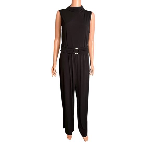 Michael Michael Kors Black Jumpsuit Large Gold Hardware Wide Leg Elegant Stretch - Picture 1 of 4